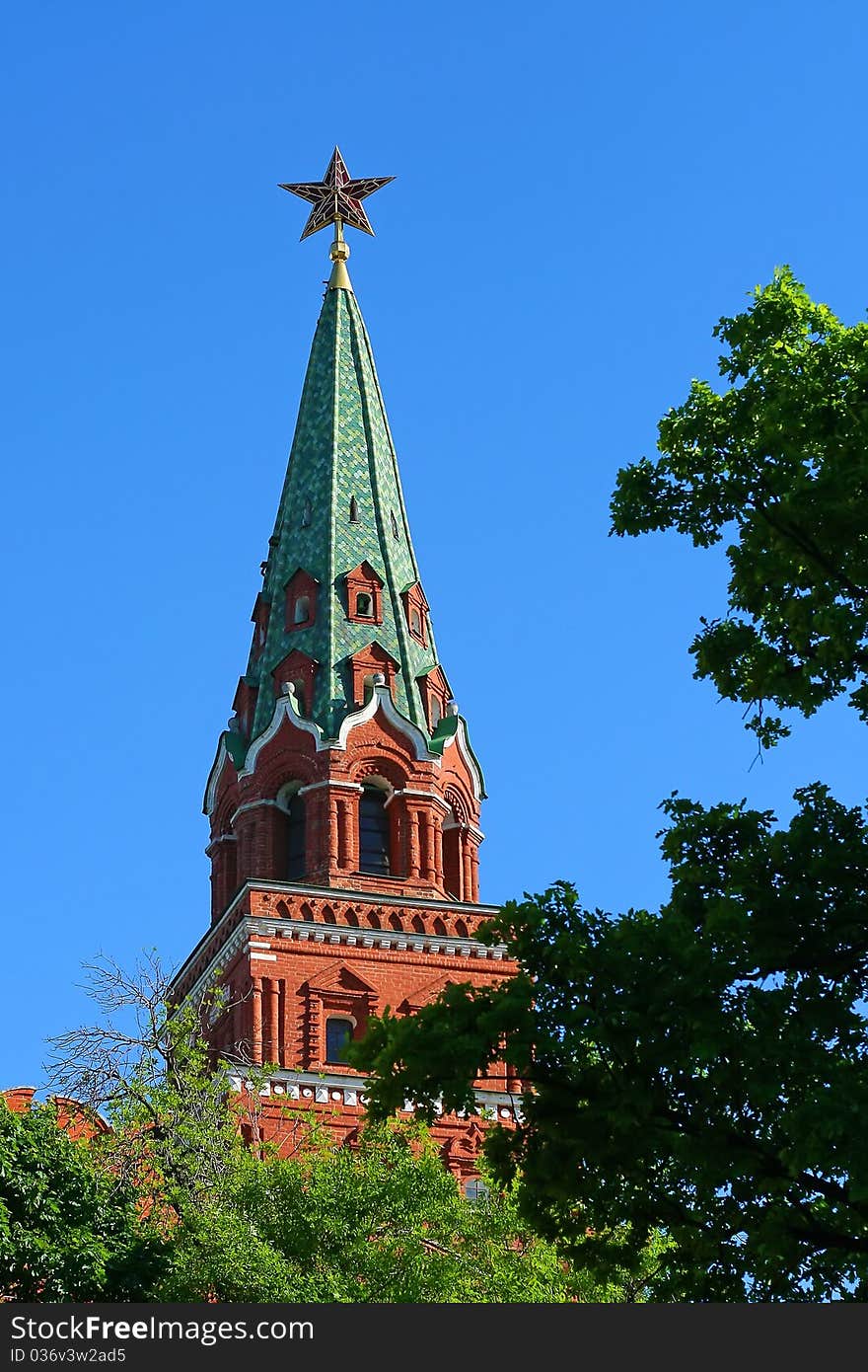 Moscow kremlin at sunny day. one tower