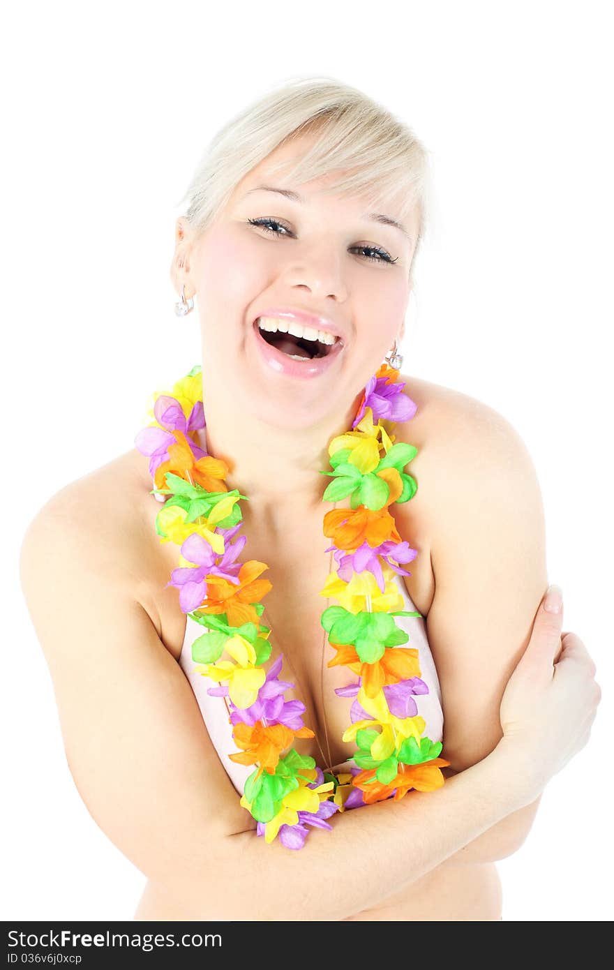 Smiling girl in hawaiian flower