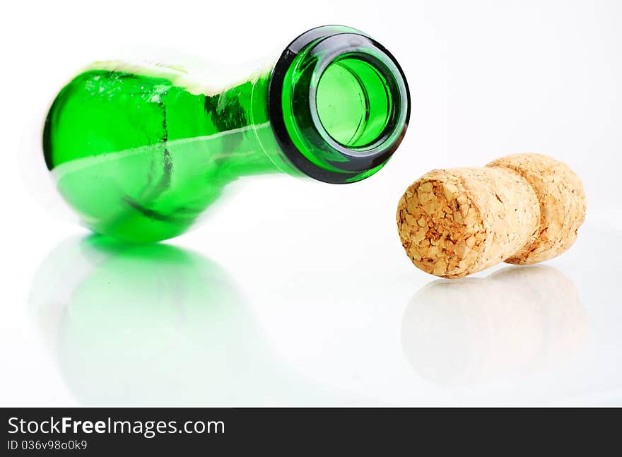 Open bottle, on gray background