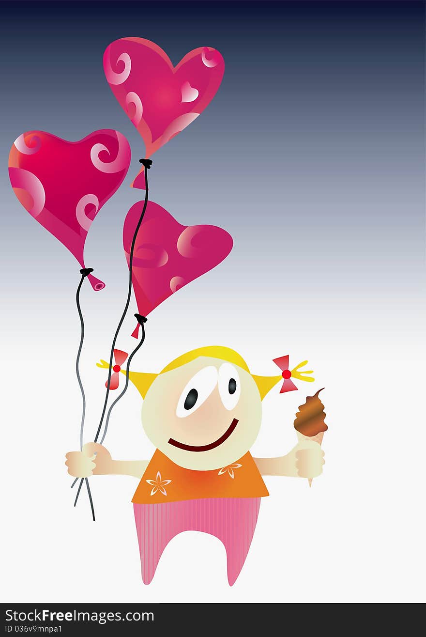 Funny girl with Valentine day balloons.