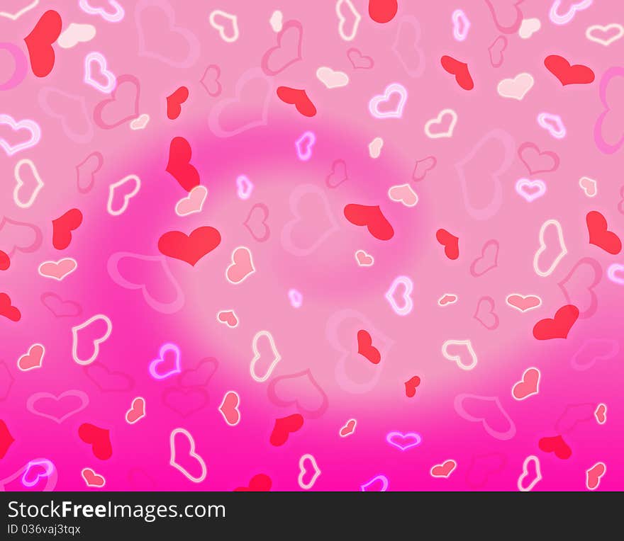 Heart background on a pink background