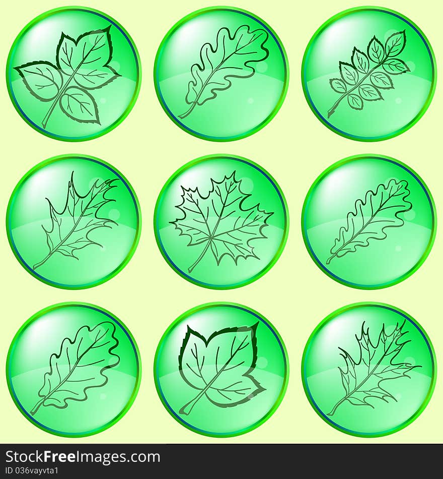 Leaves buttons, green, set. Leaves buttons, green, set