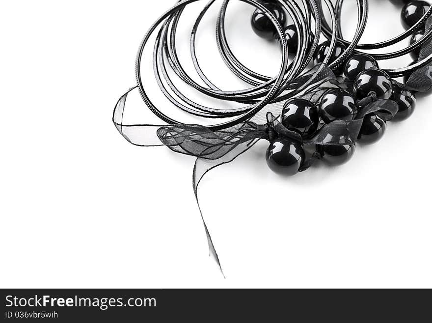 Beautiful string of beads, necklace isolated on white