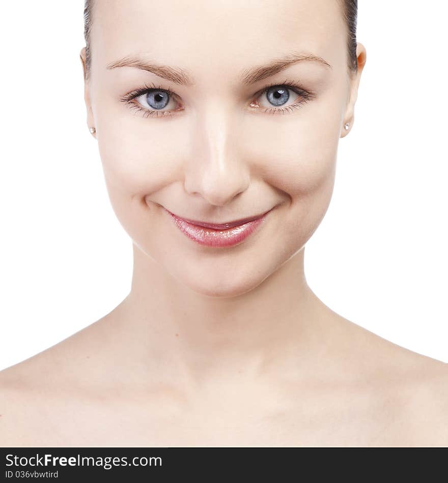 Attractive smiling woman portrait on white background