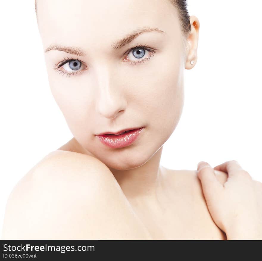 Attractive woman close up portrait isolated