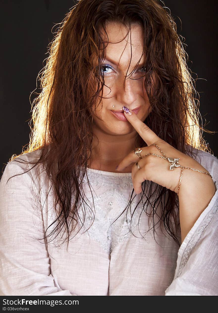 Girl with wet brown hair