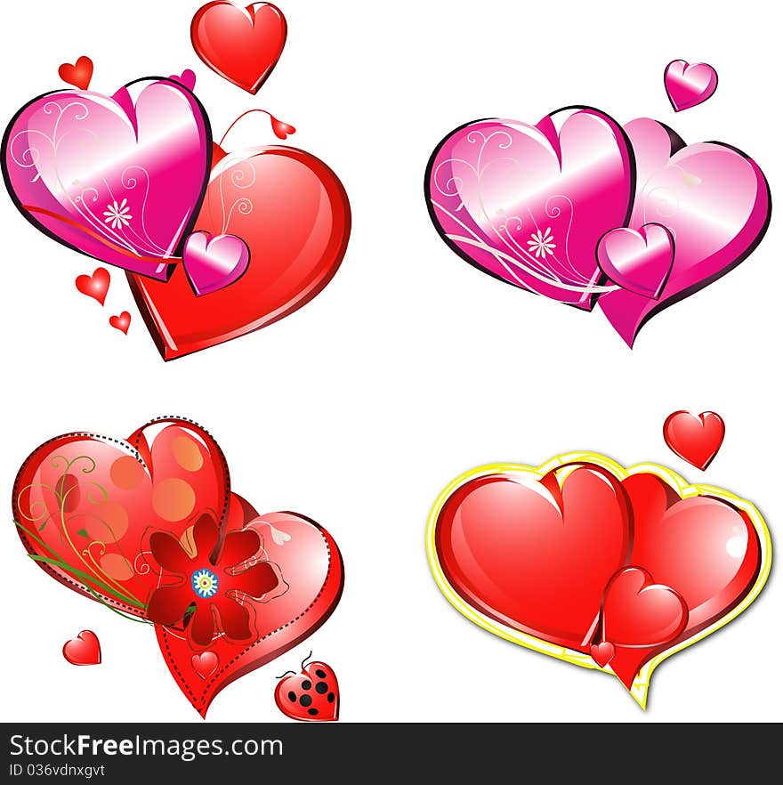 Art illustration of a red hearts isolated on a white background/ eps