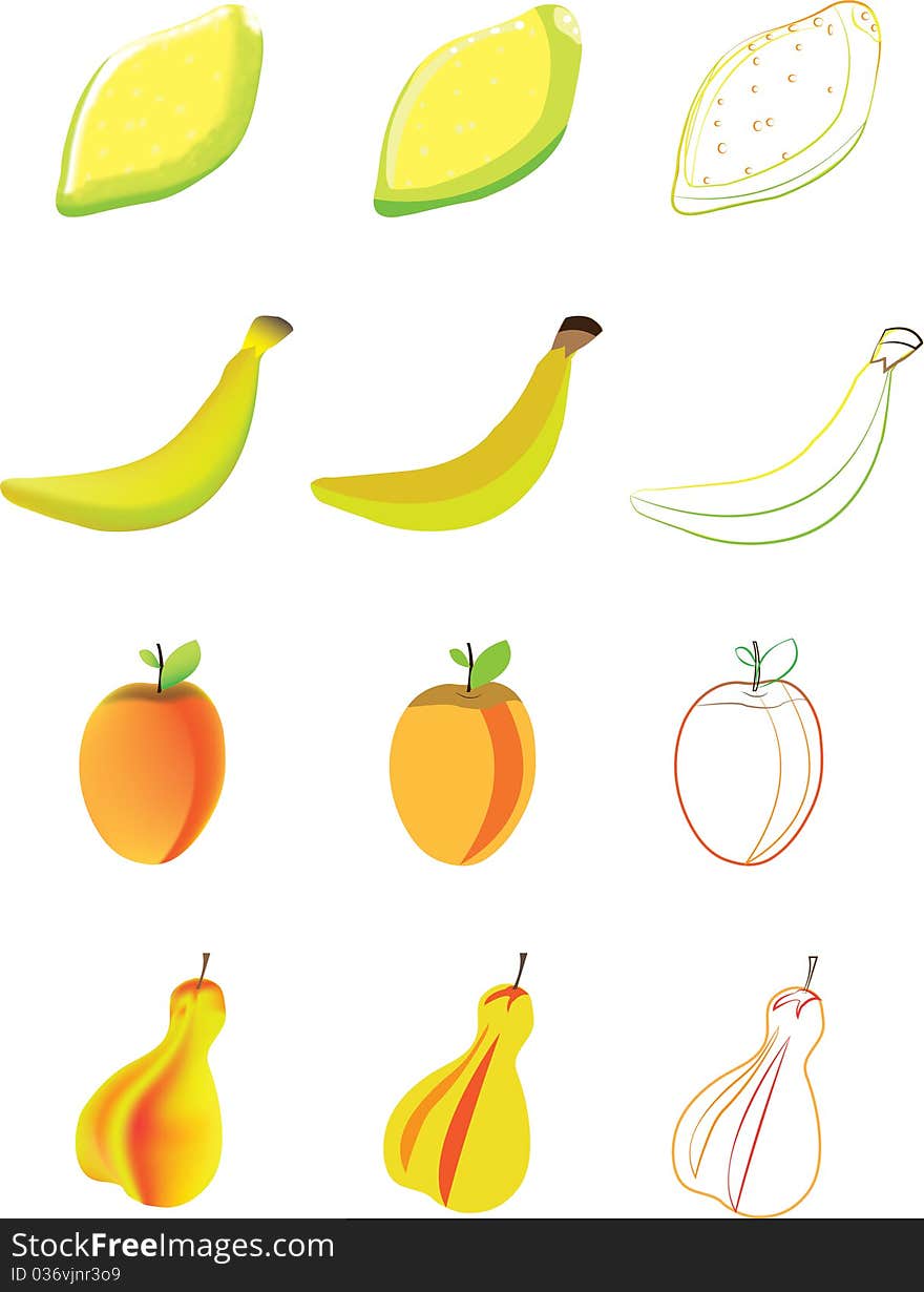 Four yellow fruit.Illustration.Vector.