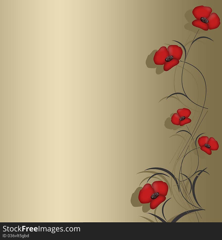 Pattern of red flowers on golden background. Pattern of red flowers on golden background