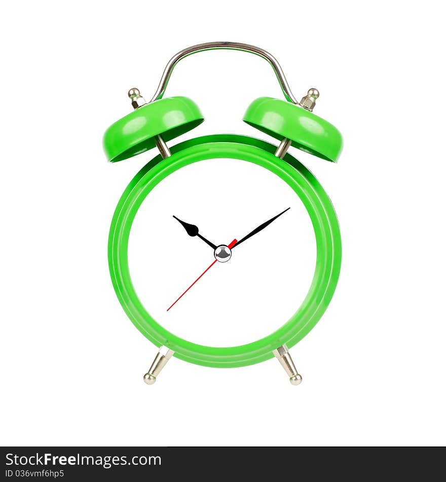 Classic alarm clock, green on white. Classic alarm clock, green on white.