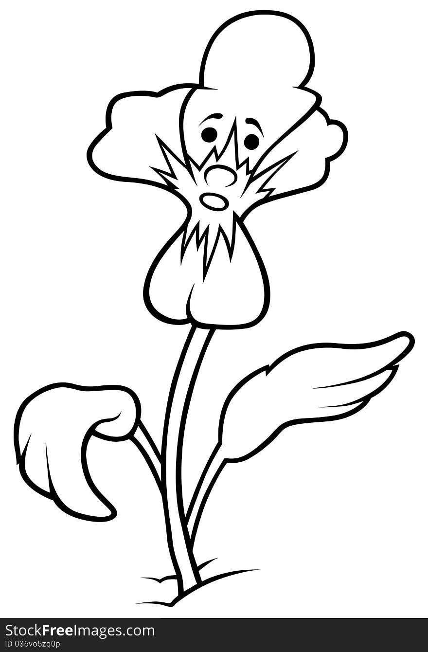 Violet Flower - Black and White Cartoon illustration, Vector