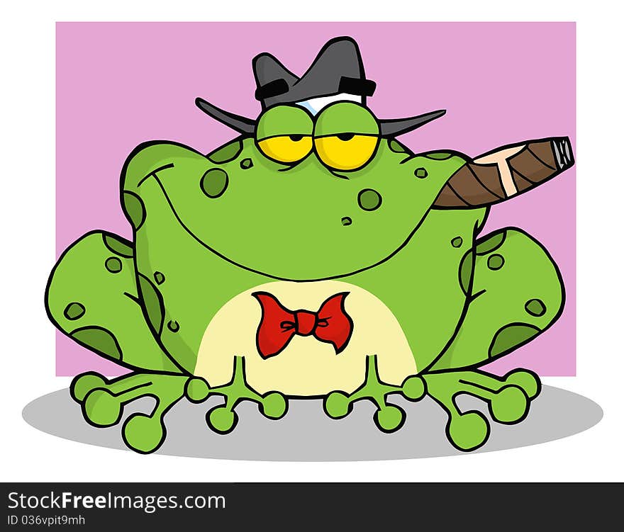 Frog smoking a cigar over pink. Frog smoking a cigar over pink