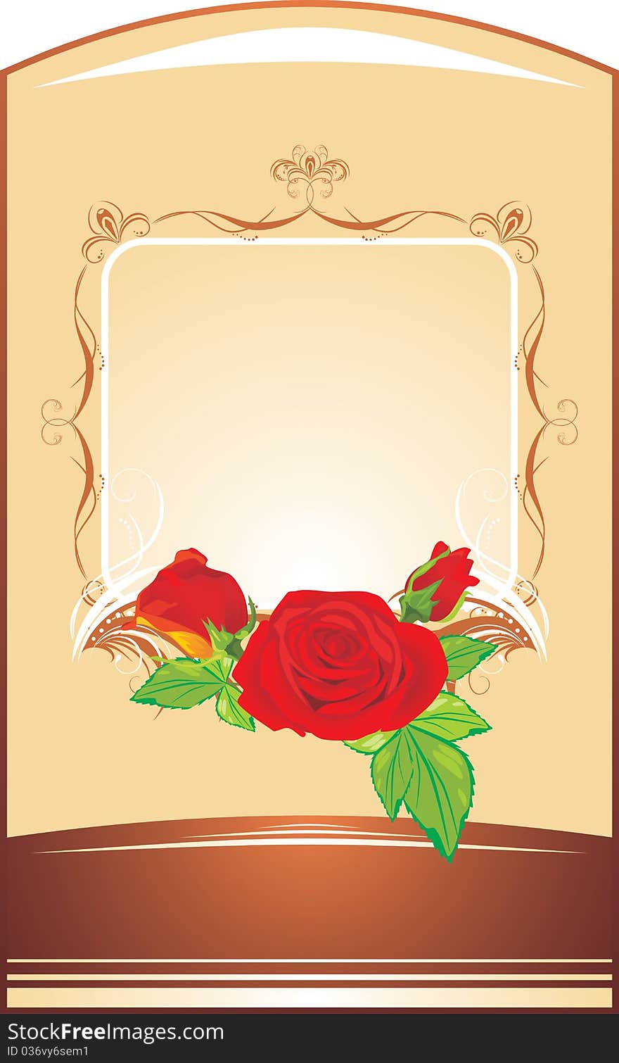 Red roses on the decorative background. Illustration