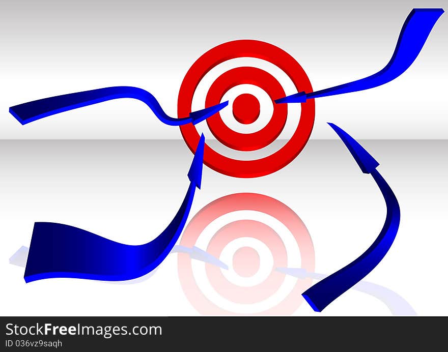 Illustration of the four blue arrows and the target. Illustration of the four blue arrows and the target