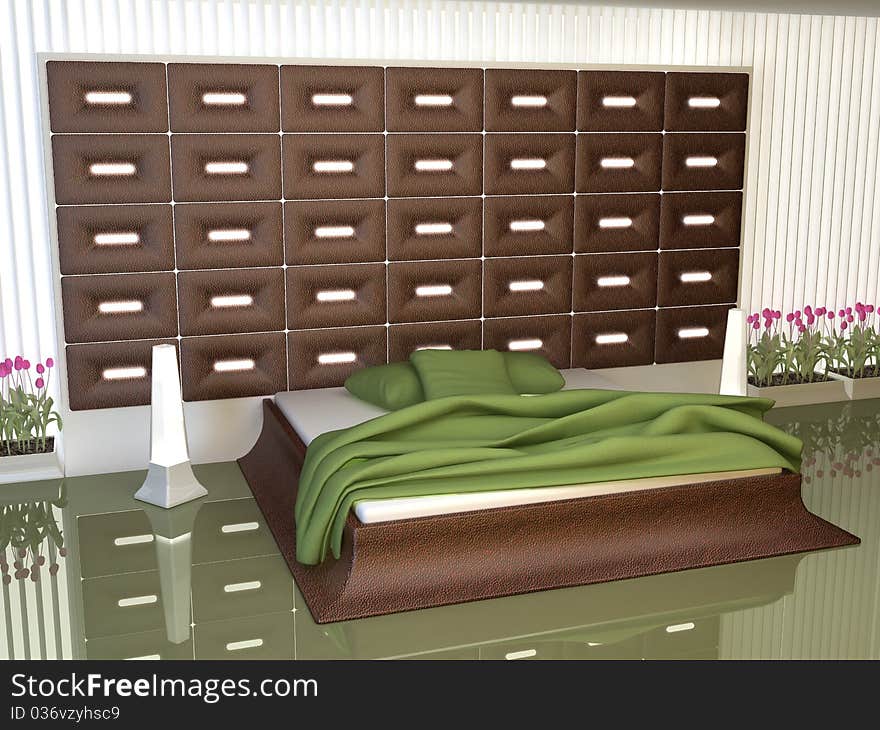 Bedroom of decorated leather inserts