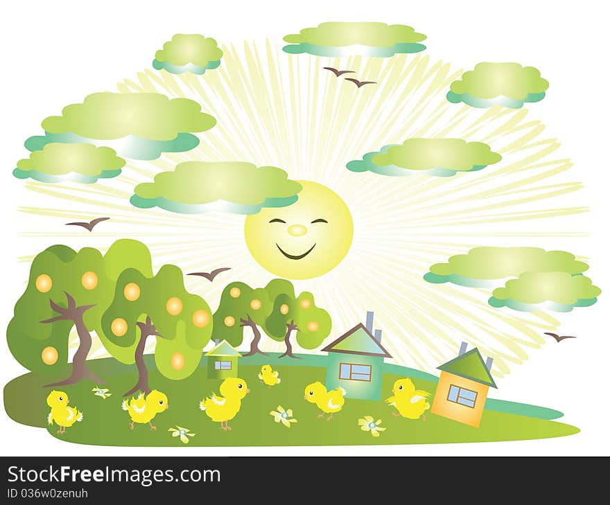 Summer background with sun and landscape of the countryside. Summer background with sun and landscape of the countryside