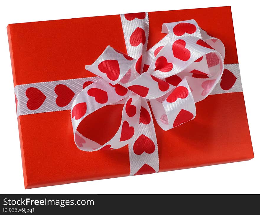 Red parcel with a white ribbon