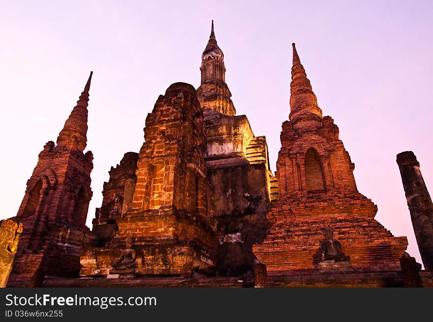 Twilight at sukhothai historical park,Thailand