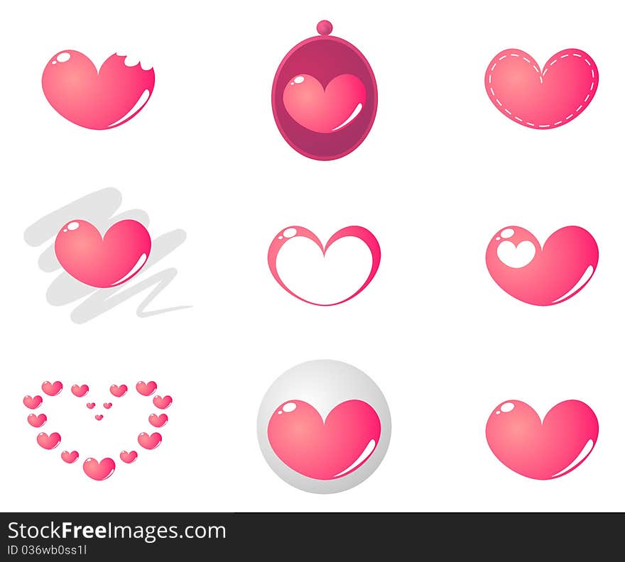 Vector heart shape in 9 combinations isolated on white background. Vector heart shape in 9 combinations isolated on white background