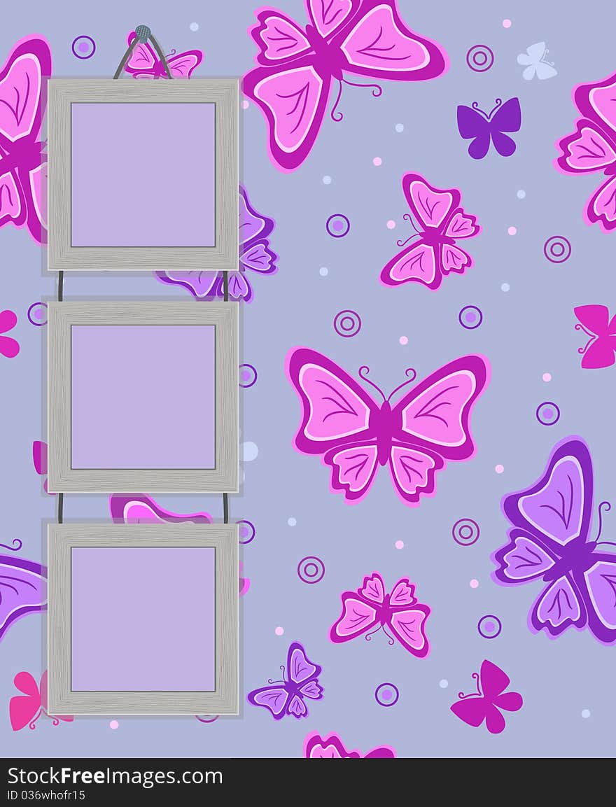 Framework for photo on vintage background with butterflies. Vector