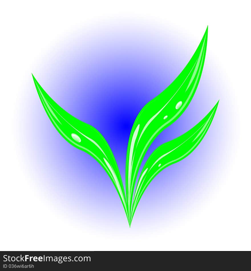 Bright green leaves with small drops of dew, vector illustration, eps10