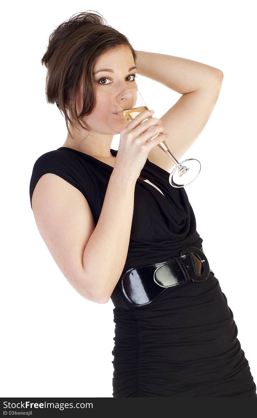 Beautiful woman with champagne isolated