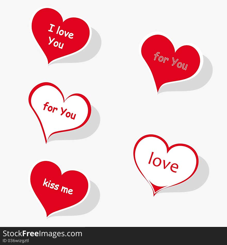 Set of label with word love you, for you and kiss me. Set of label with word love you, for you and kiss me