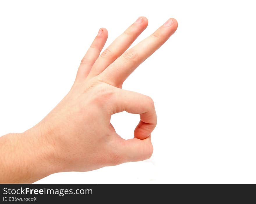 Hand shows okay on a white background