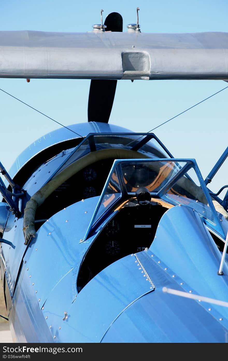 A blue 1939 vintage biplane. A blue 1939 vintage biplane