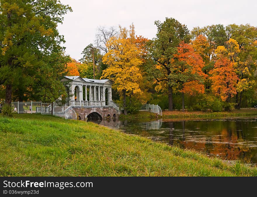 Pedestrian bridge over pond