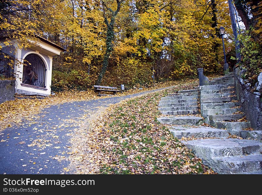 Old road in autumn in Salzburg, Austria