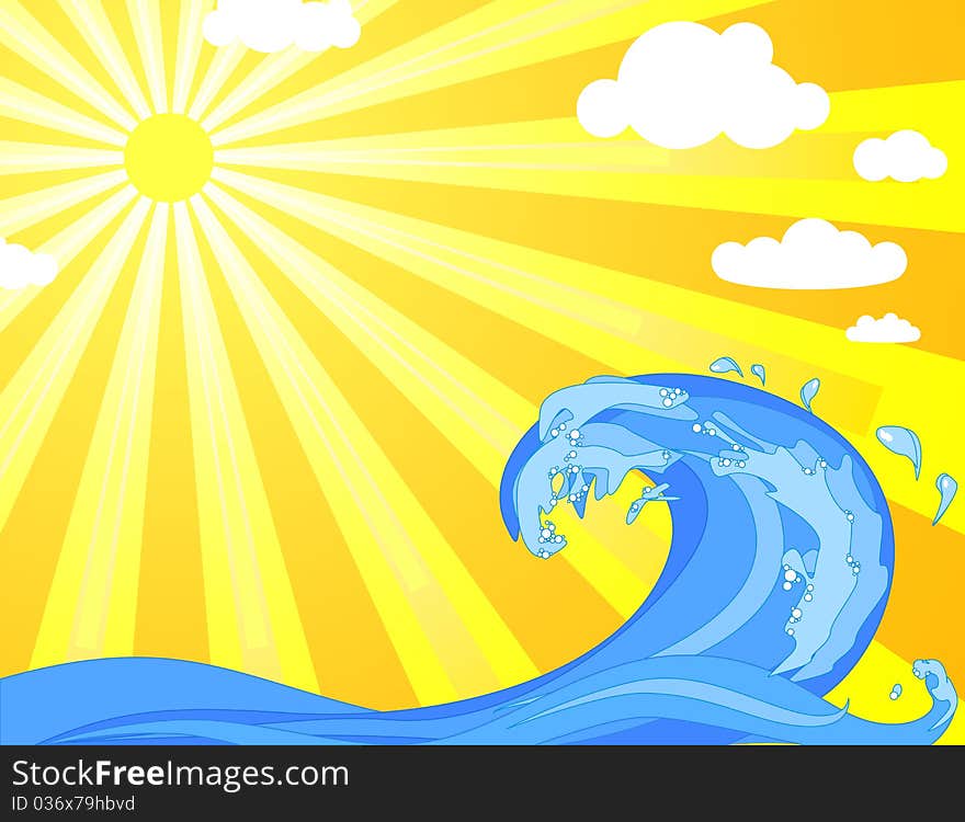 Vector of bright ocean view. Vector of bright ocean view