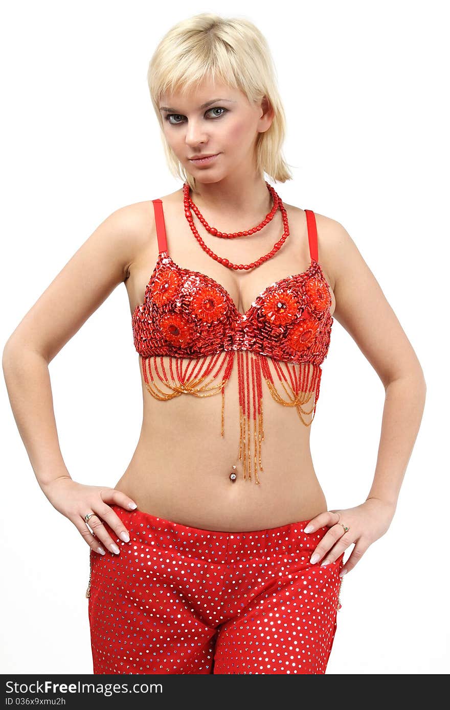 Belly dancer woman in red