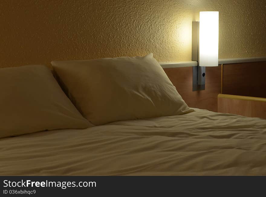 Hotel bed with pillows