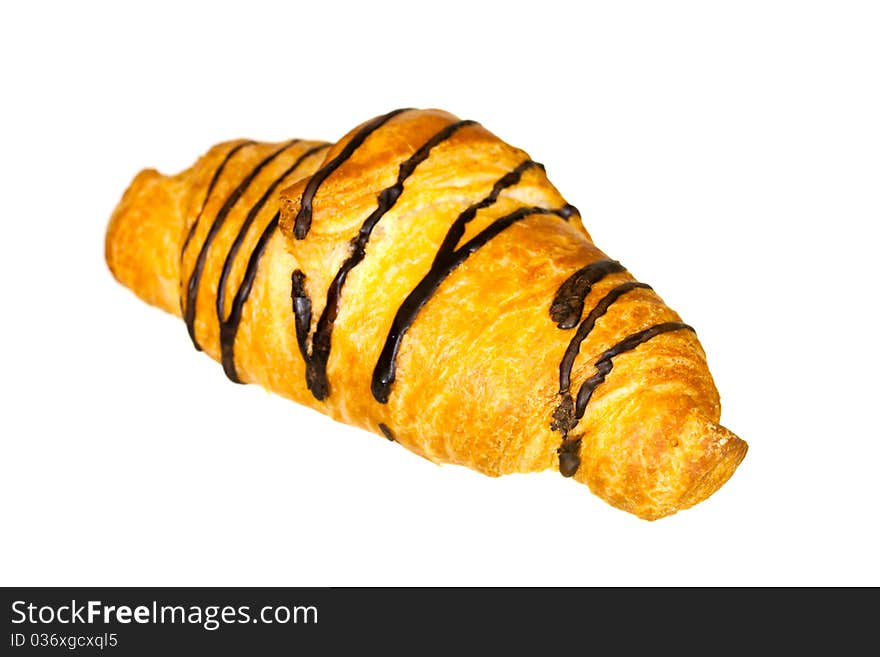 Fresh baked,chocolate croissant isolated on white.