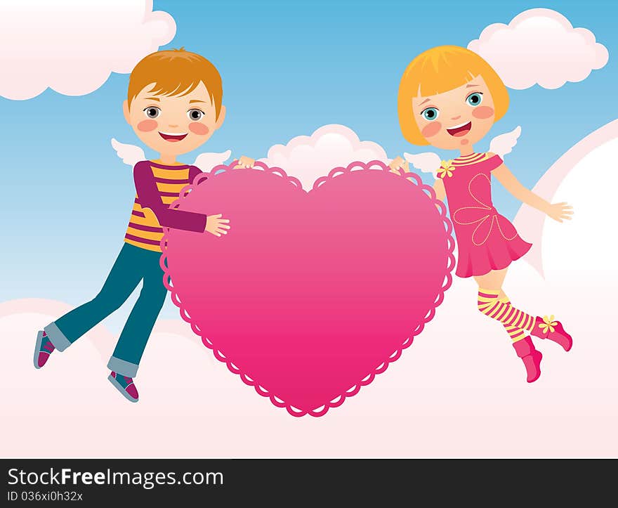 Teens lovers fly on the wings of love. Teens lovers fly on the wings of love