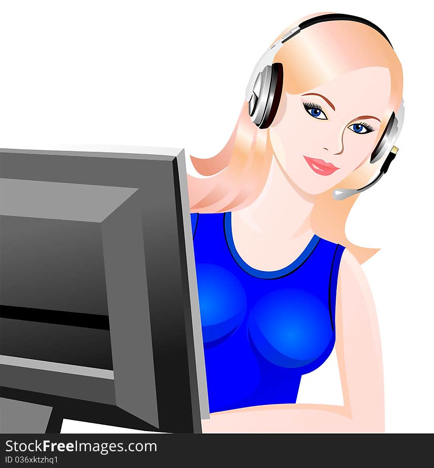 Vector Young Beautiful Girl Telephone Operator