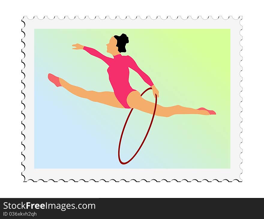 Colored vector stamp of gymnastics. Colored vector stamp of gymnastics