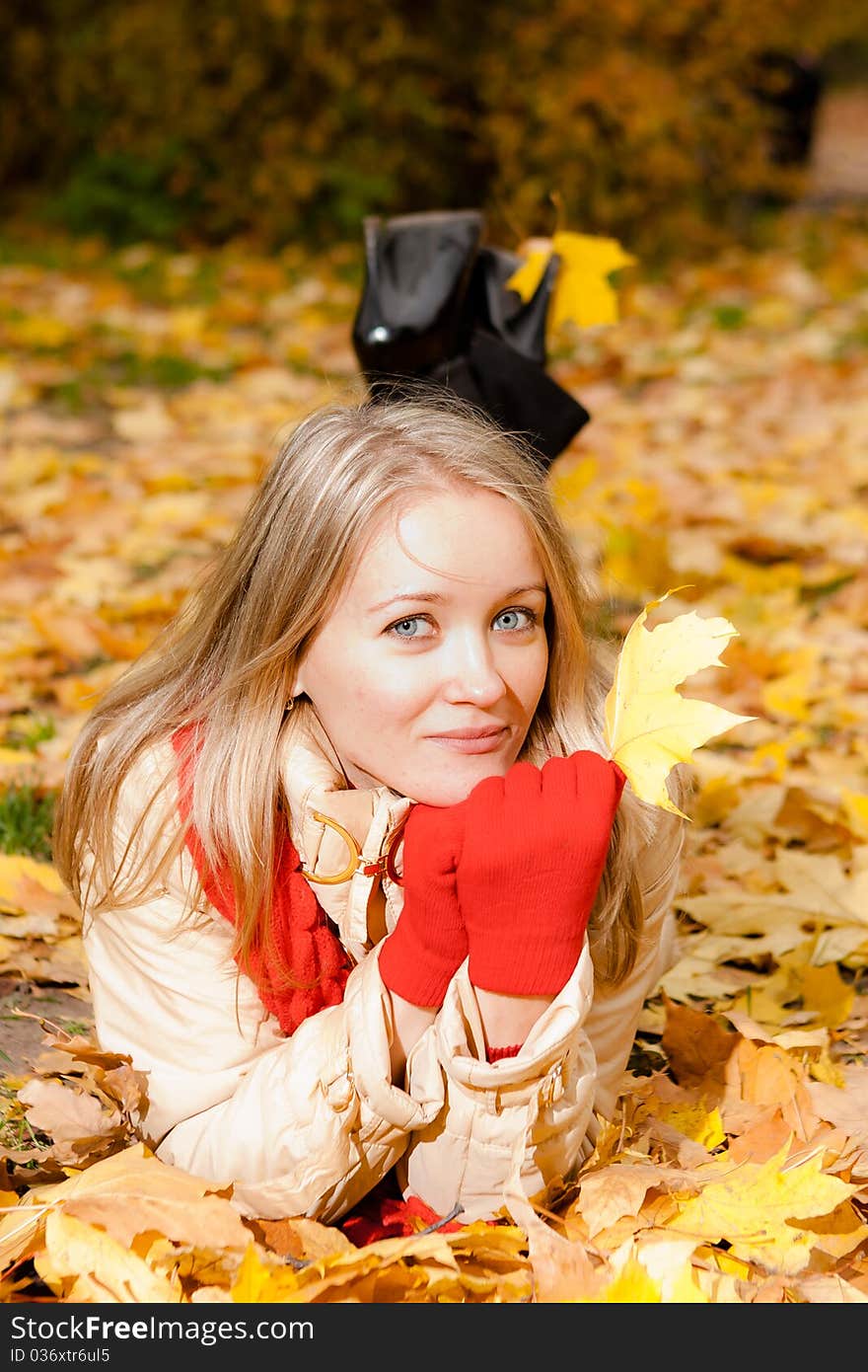 Charming  Woman In An Autumn Park