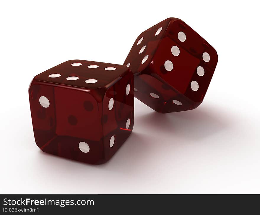 Pair of red casino dice on white background. Pair of red casino dice on white background