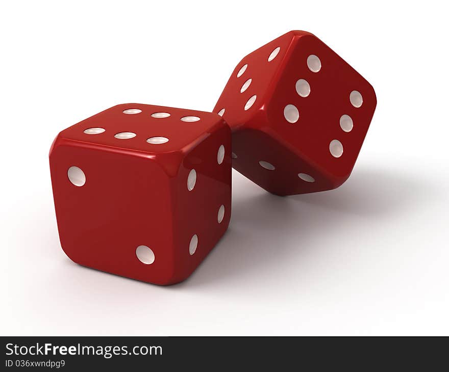 Pair of red casino dice on white background. Pair of red casino dice on white background