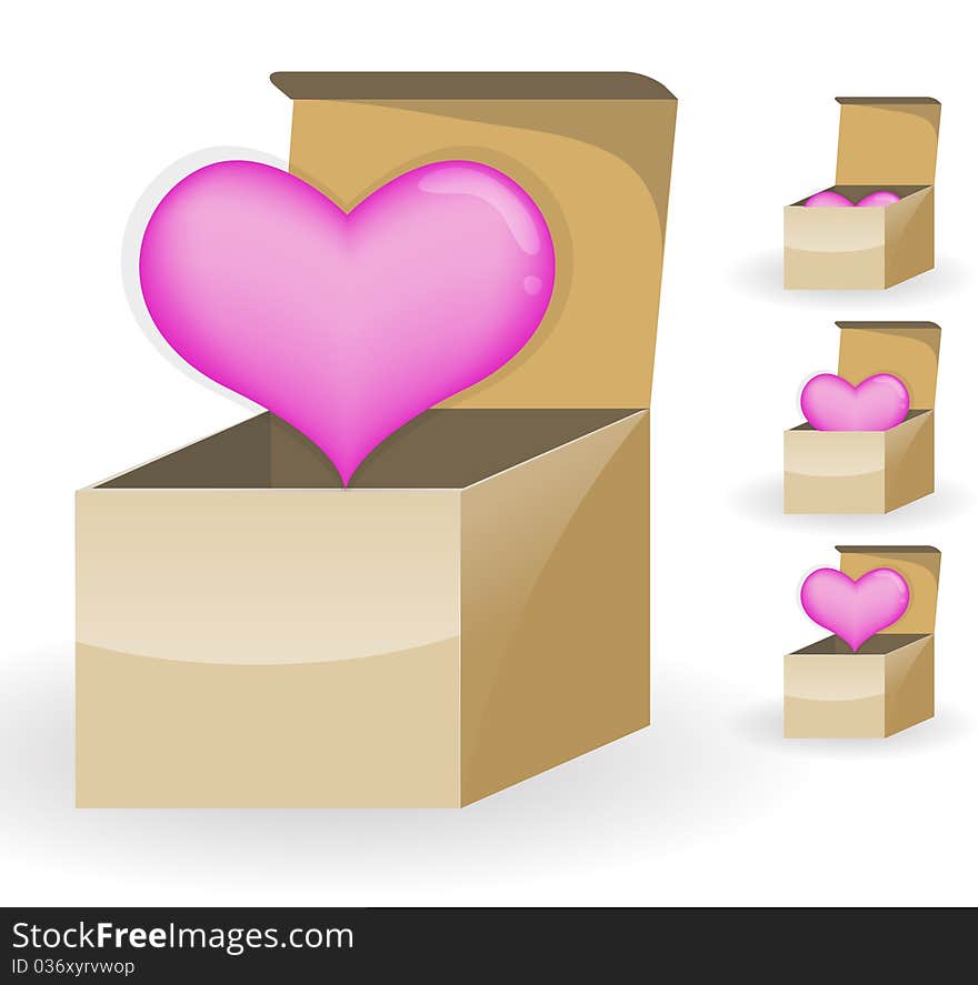 Pink heart in the box on white