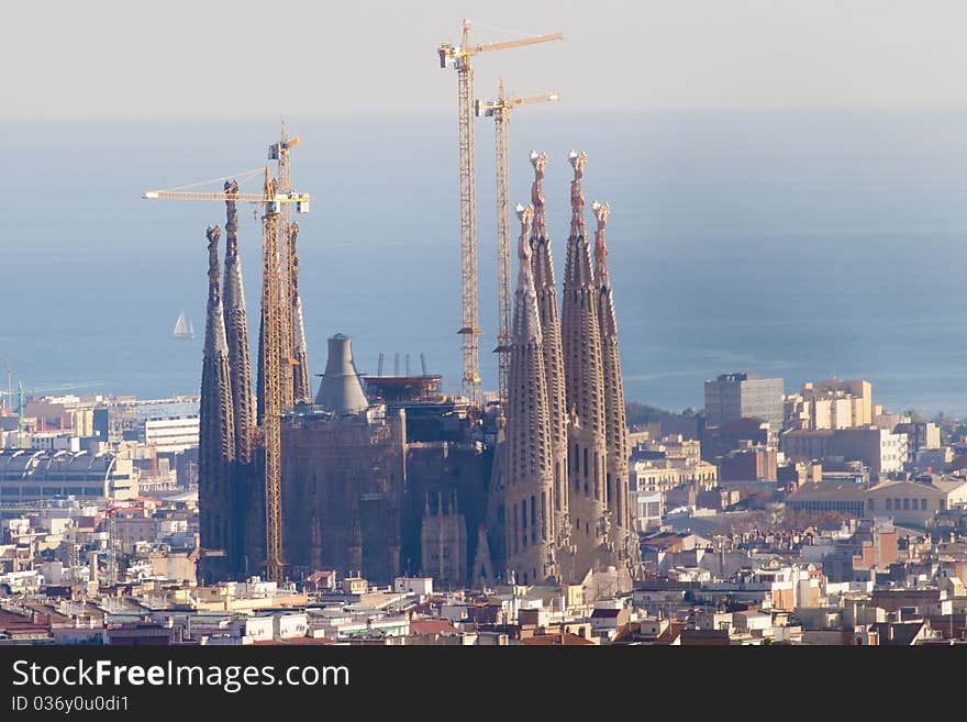 Sagrada Familia in a Cityscape