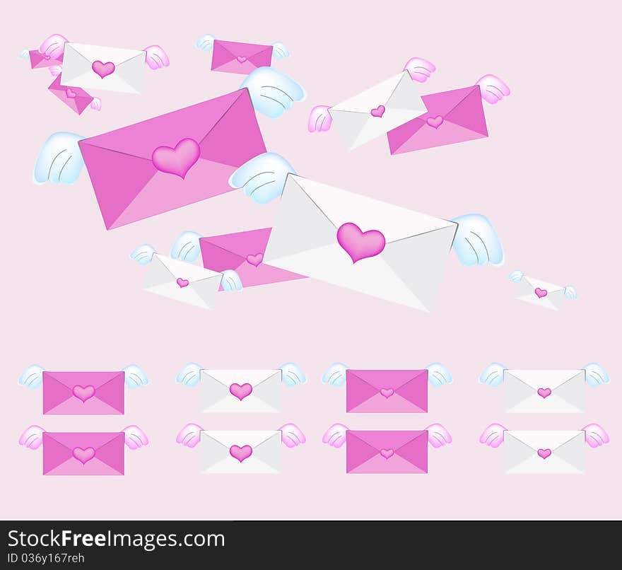 Flying envelope isolated on pink