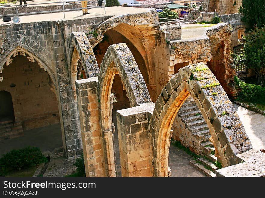 Historic Bellapais Abbey in Kyrenia, Northern Cyprus.Original construction was built between 1198-1205, it is the most beautiful Gothic building in the Near East.