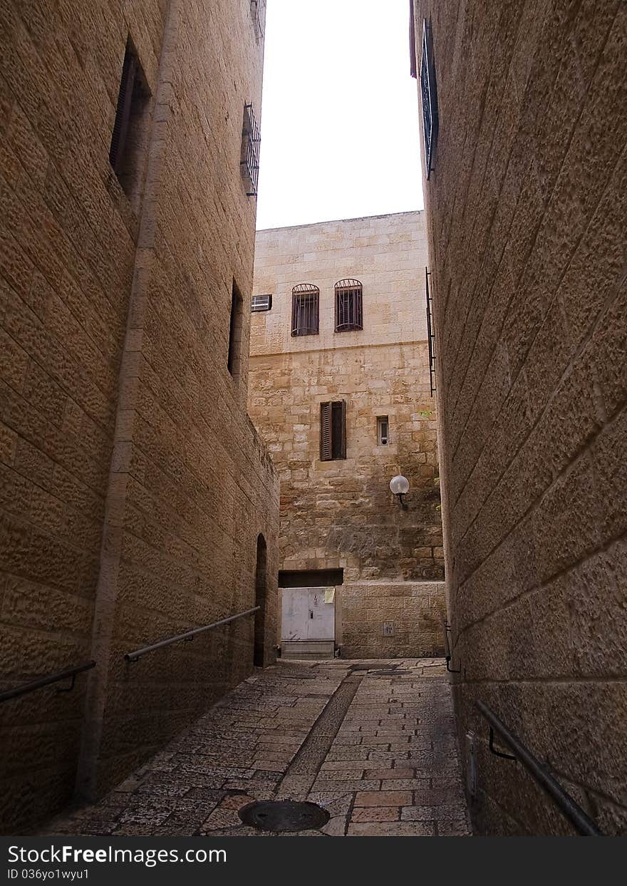 Israel - Jerusalem Old City Alley made with hand curved stones