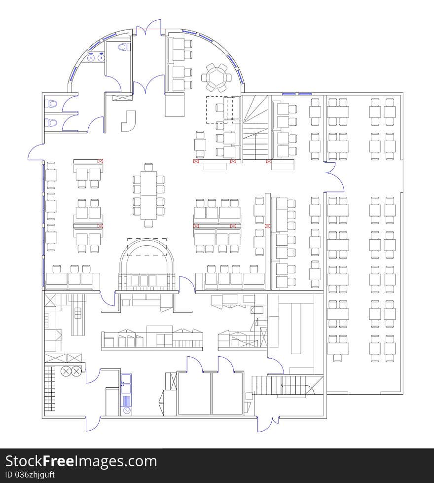 This image represents a blueprint of a commercial building made in CAD