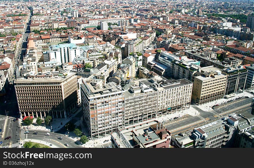 Panoramic view of city of Milan from Pirelli building rooftop. Panoramic view of city of Milan from Pirelli building rooftop.