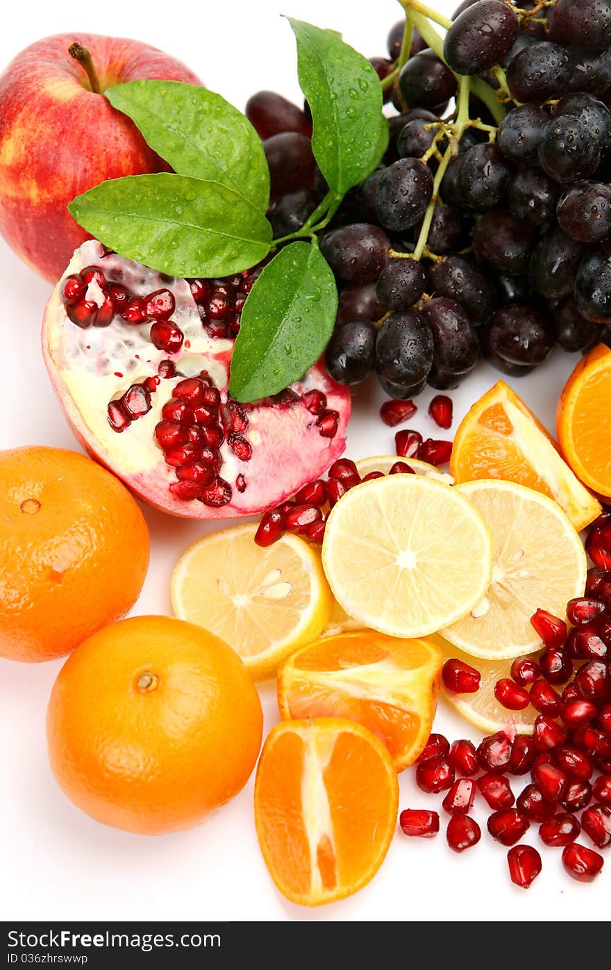 Ripe fruit on a white background