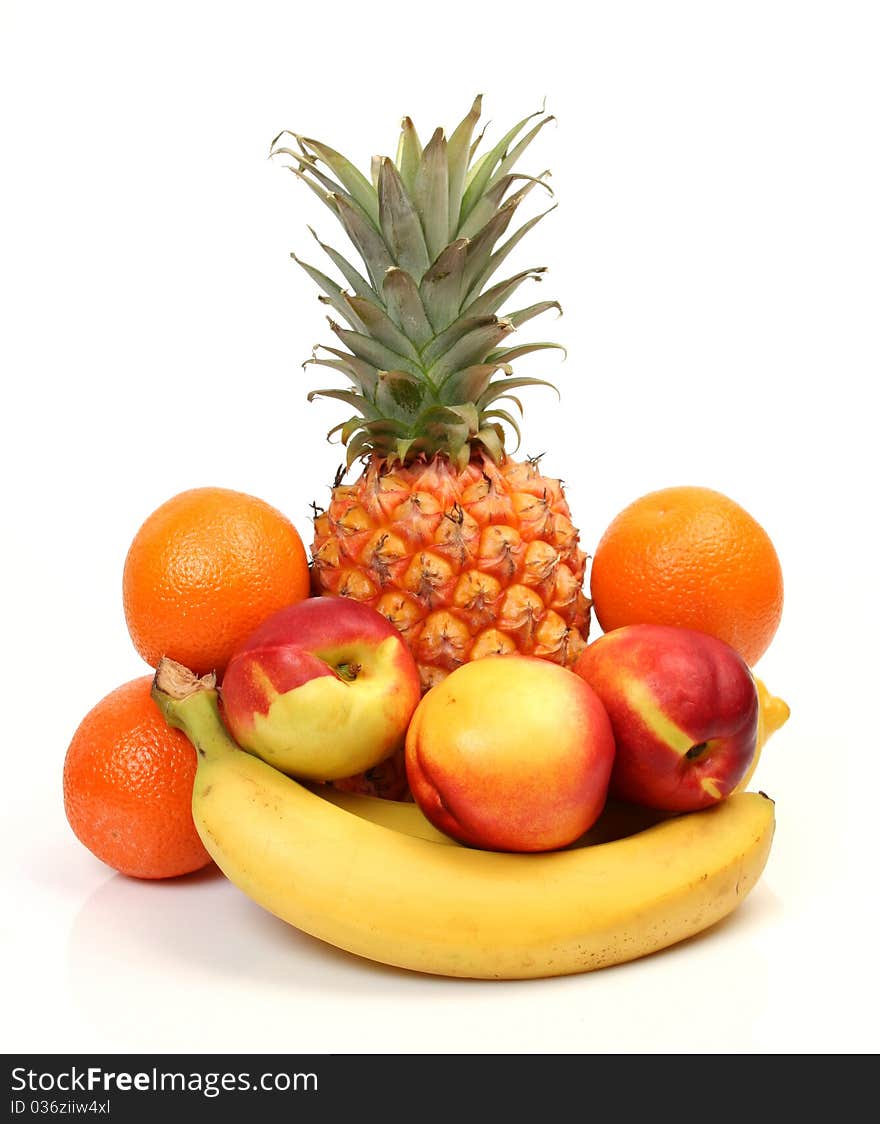 Ripe fruit on a white background